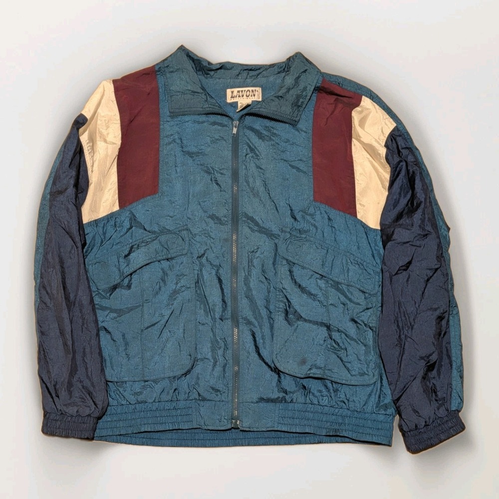 Vintage Lavon Sportswear Jacket Mens XL Teal Colorblock Windbreaker 80s 90s